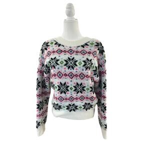 Victoria's Secret Reversible Soft Fuzzy Snowflake Fair Isle Sweater Size S Pink